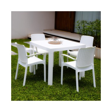 Juego de Jardín Fidji | Mesa 90x90 + 4 Sillas Guinea Símil Ratán con Filtro UV