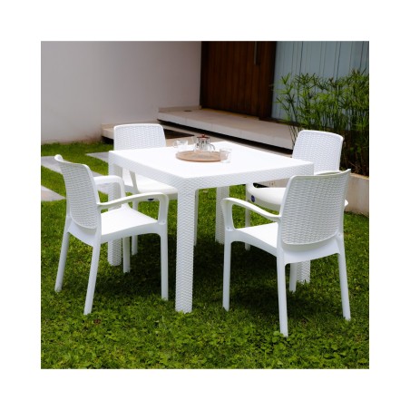 Juego de Jardín Fidji | Mesa 90x90 + 4 Sillas Guinea Símil Ratán con Filtro UV