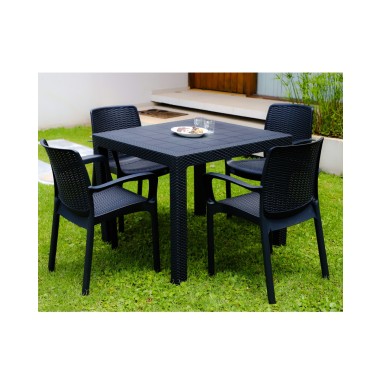 Juego de Jardín Fidji | Mesa 90x90 + 4 Sillas Guinea Símil Ratán con Filtro UV