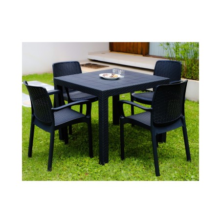 Juego de Jardín Fidji | Mesa 90x90 + 4 Sillas Guinea Símil Ratán con Filtro UV