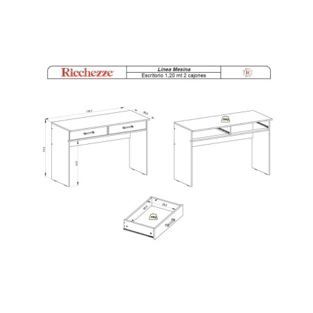 Escritorio Ricchezze Mesina | 1.20Mts  Melamina 2 Cajones
