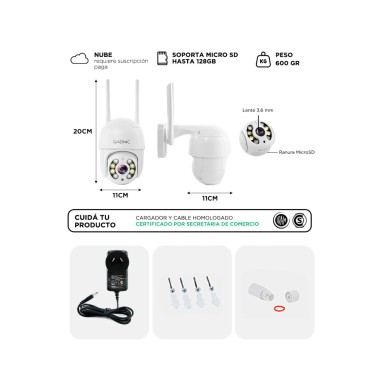 Cámara de Seguridad Gadnic SX39 Exterior Domo Wi-Fi Full HD