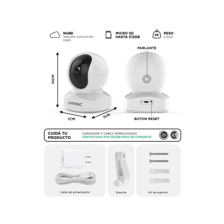Cámara de Seguridad Interior Gadnic SX9 | Domo WiFi Motorizado Full HD 1080p