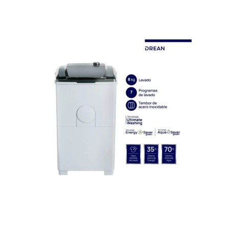 Lavarropas Drean 8 kg - Blanco (Modelo LTDR87SB0)